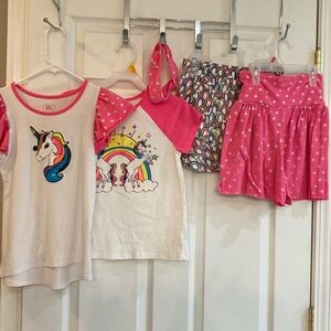 Unicorn Dreams Kids Shorts/Skirt Set - Pink and White